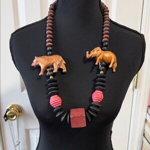Handcrafted Animal Bead Necklace - Brown and Pink